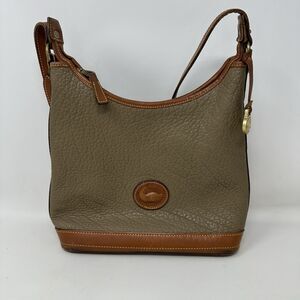 Vintage Dooney and Bourke Taupe Pebbled All Weather Leather Hobo Shoulder Bag